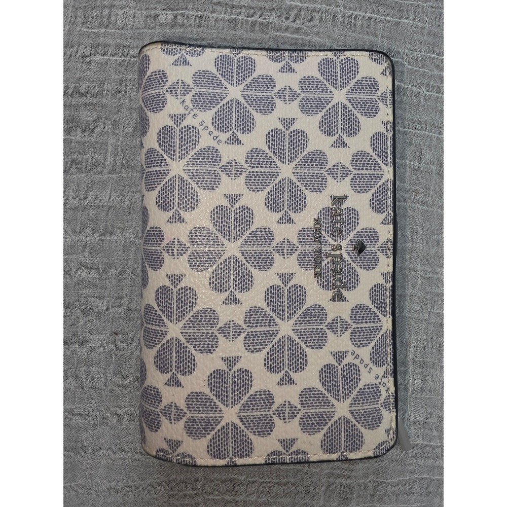 Kate Spade New York Spade Flower Monogram Compact Wallet Navy Cream